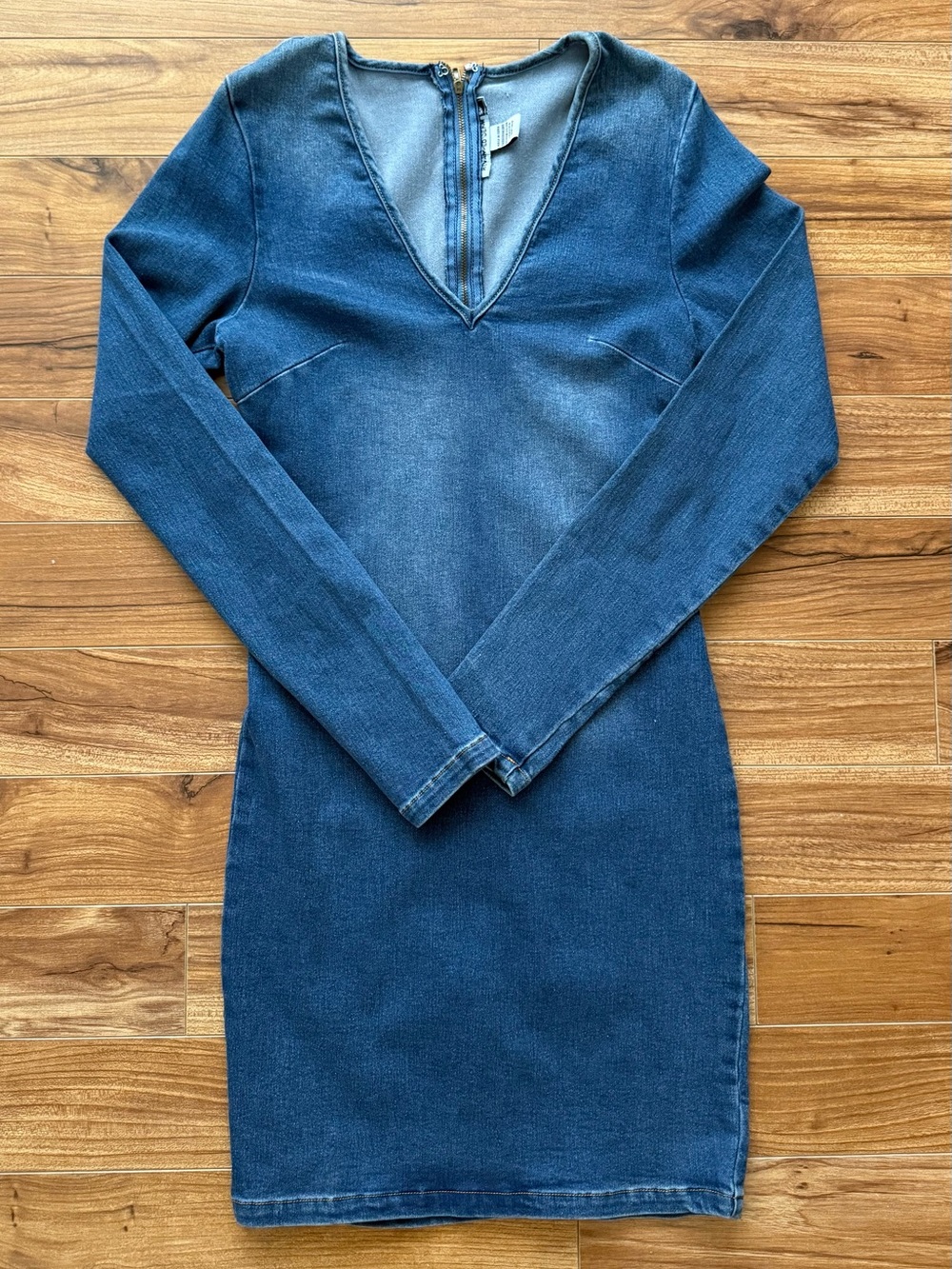 Revamped Denim Long-Sleeve Denim Bodycon Dress